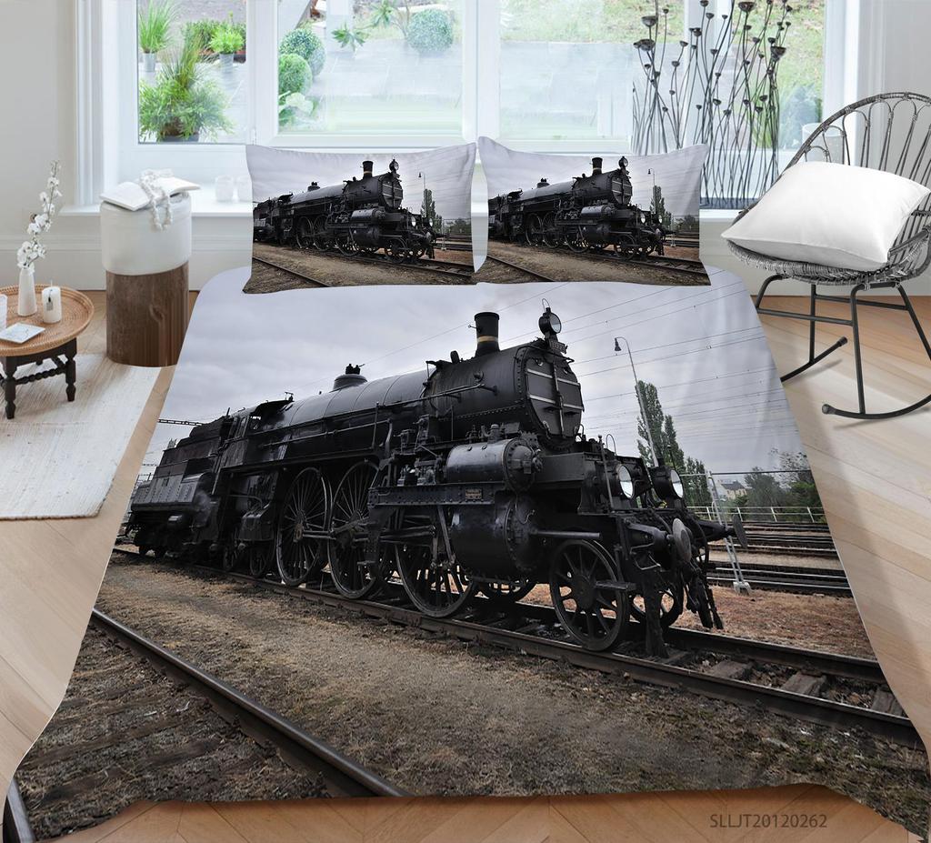 3D классический автомобильный комплект постельного белья с мультяшным автомобилем или поездом, пододеяльник и наволочка, 2/3 предмета, мягкое моющееся и быстросохнущее украшение для дома