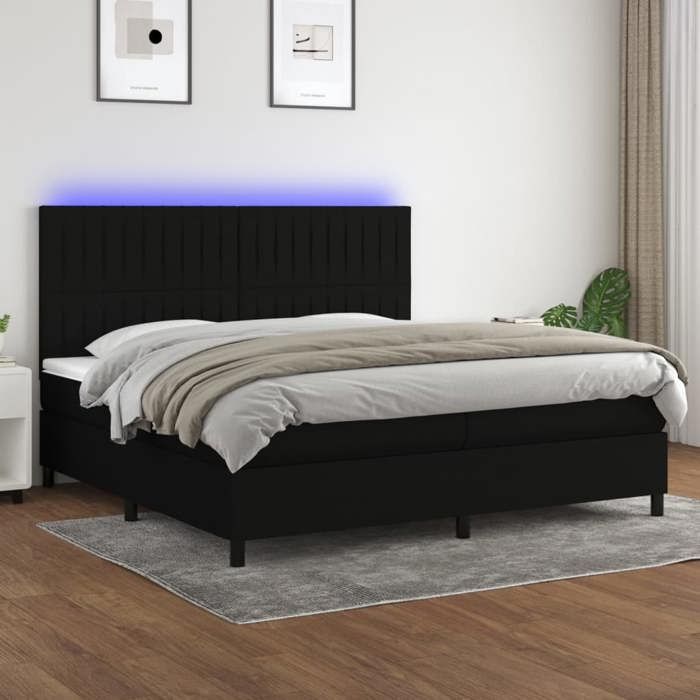 VidaXL Slat Bed Base with Mattress and LED, Upholstered Bed with Headboard, Double Bed, Adult Bedroom Bed, 3135063
