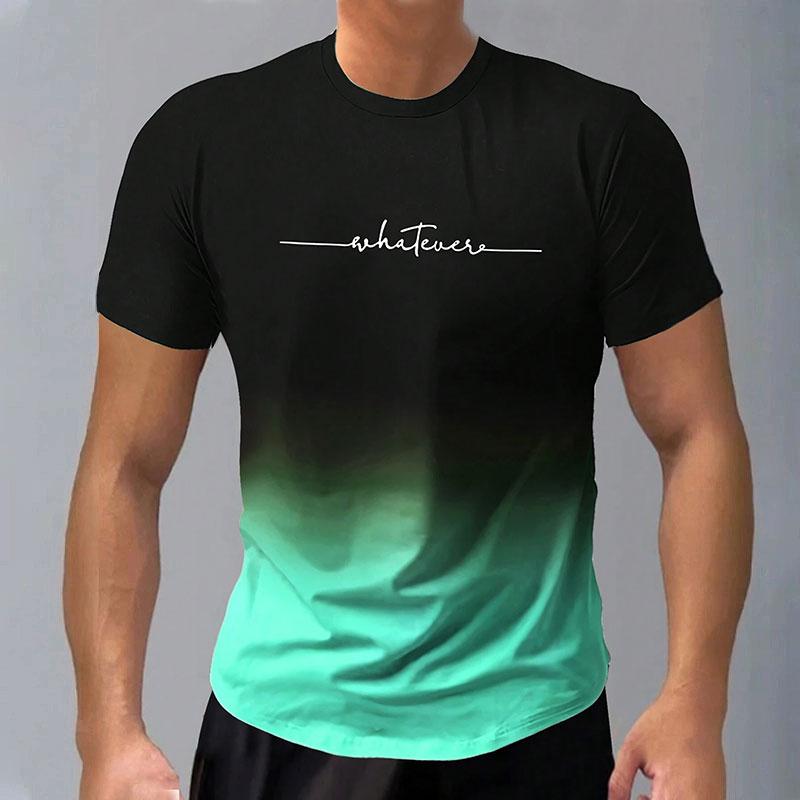 Trendy Short-Sleeved Gradient Letter 3D Printed Round Neck Casual Men's T-Shirt Clothing Spring And Autumn Sports Tops