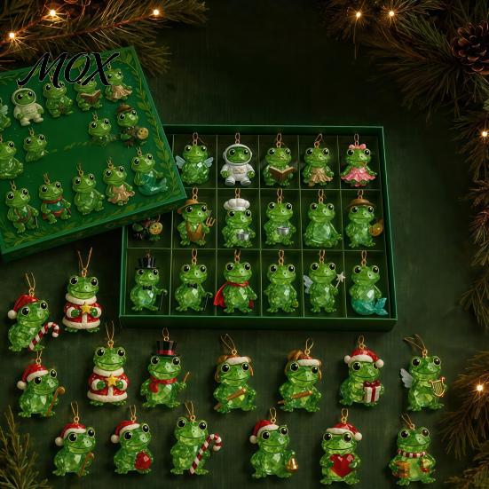 Mini Animal Statues 2026 Christmas Frog Advent Calendar, 24 Day Countdown Box with Winter Festive Decor Faux Crystal Ornaments, Tree Hanging