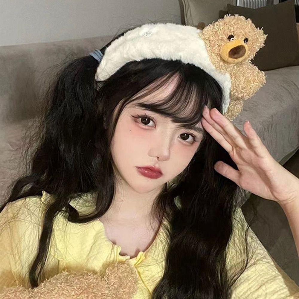 Makeup Headband Width Hair Hoop Wash Face Hair Band Cartoon Plush Headband Women Hair Accessories