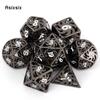 7 шт., белые, черные вращающиеся ветряные мельницы, металлические кубики, полые металлические многогранные кубики, подходящие для ролевой игры, настольной игры, карточной игры