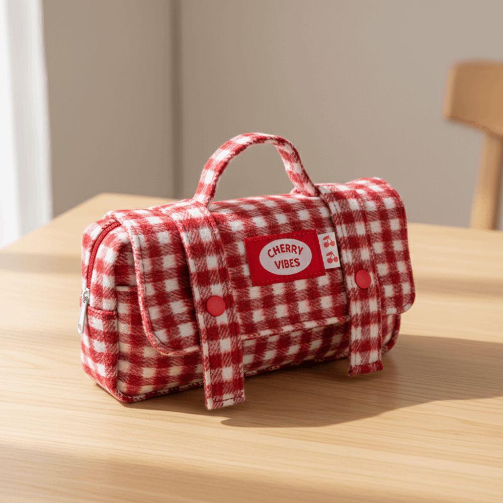 Sweet Grid Pencil Case Portable Pen Organizer Pouch Cute Stationery Organizer Office Use