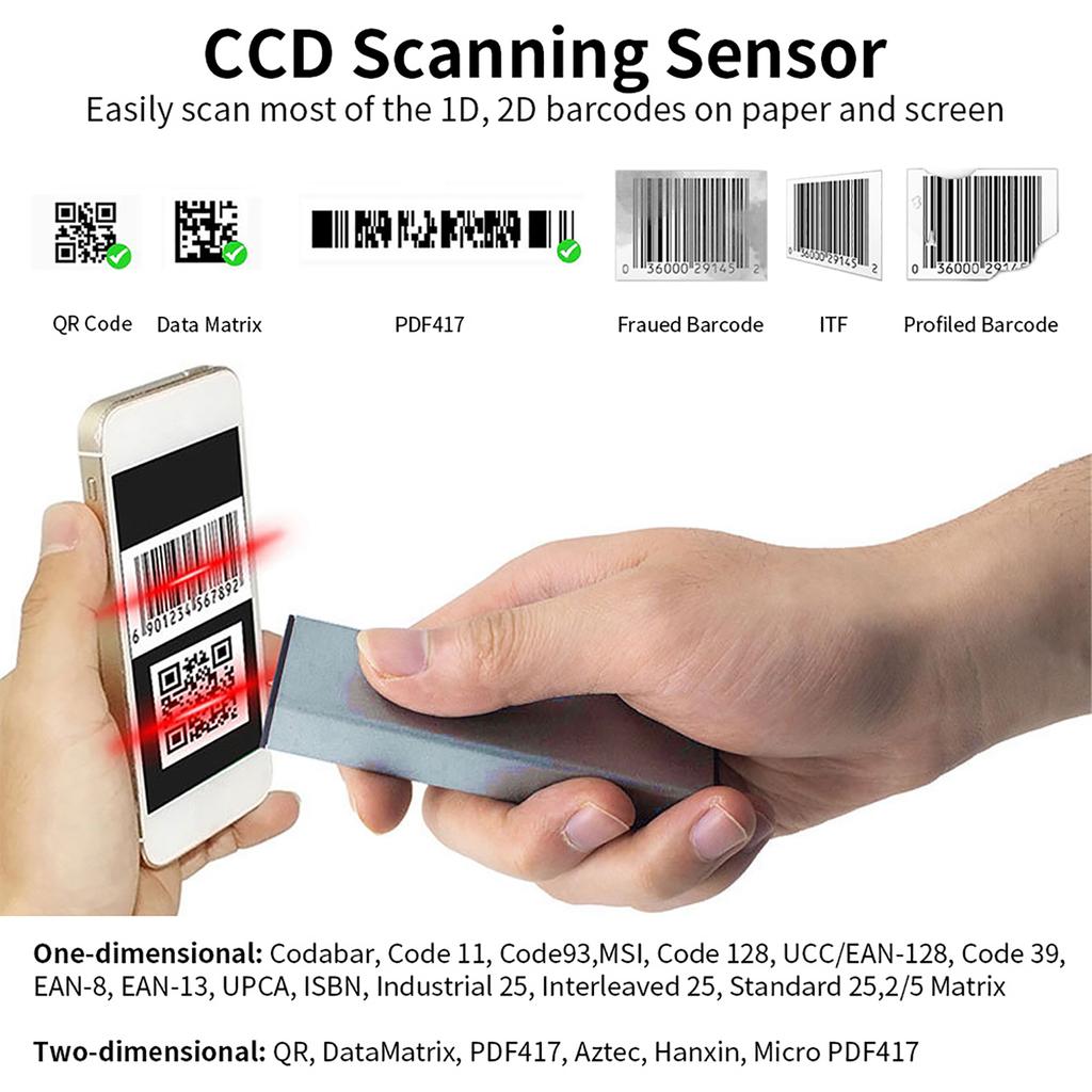 2D 1D QR Сканер Штрих-кодов 3 в 1 BT и 2,4 ГГц Беспроводное и Проводное Подключение Звуковой и Вибрационный Сигнал Поддержка Офлайн