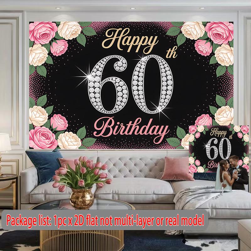 Party Backdrop Happy 60Th Birthday 60Th Birthday Flat Card Photo Booth Background Front Door Decor