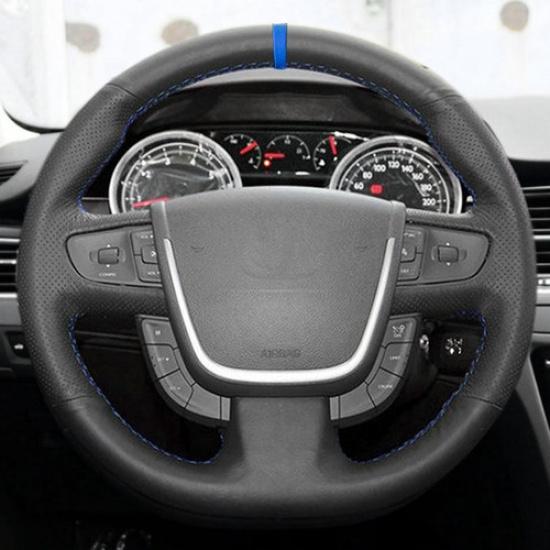 Black-Blue Line Steering Wheel Leather Cover For Peugeot 508 SW 2016 2017 2018