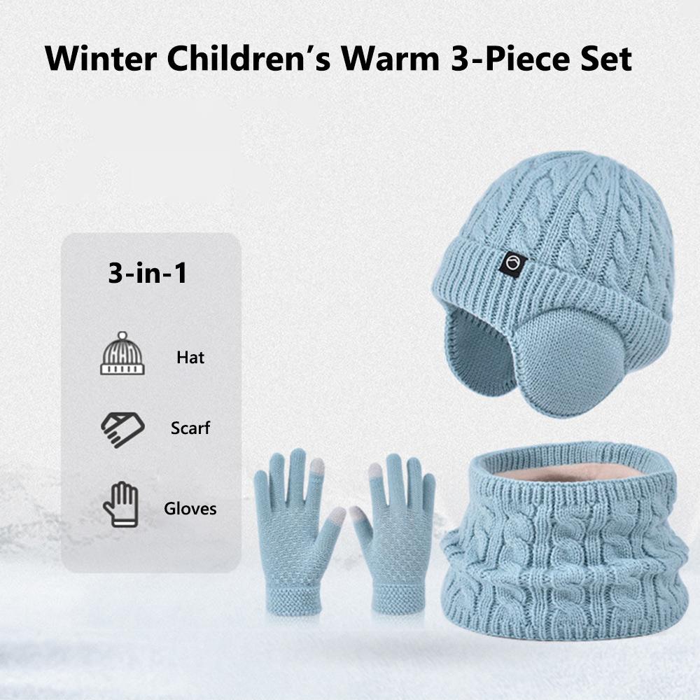 Fleece Lined Kids Earflap Beanies Warm Neck Warmers Cute Skull Caps for Boys and Girls