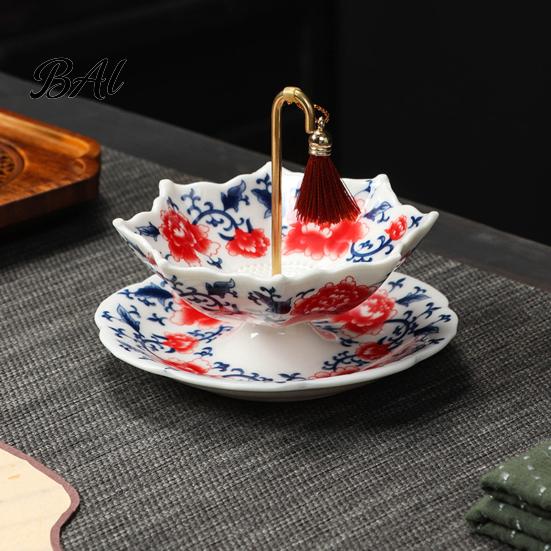 Reusable Tea Bag Alternative Umbrella-Shaped Ceramic Infuser with Rotating, Chinese Blue & White Strainer for Herbal Loose Leaf Tea, Kung Fu