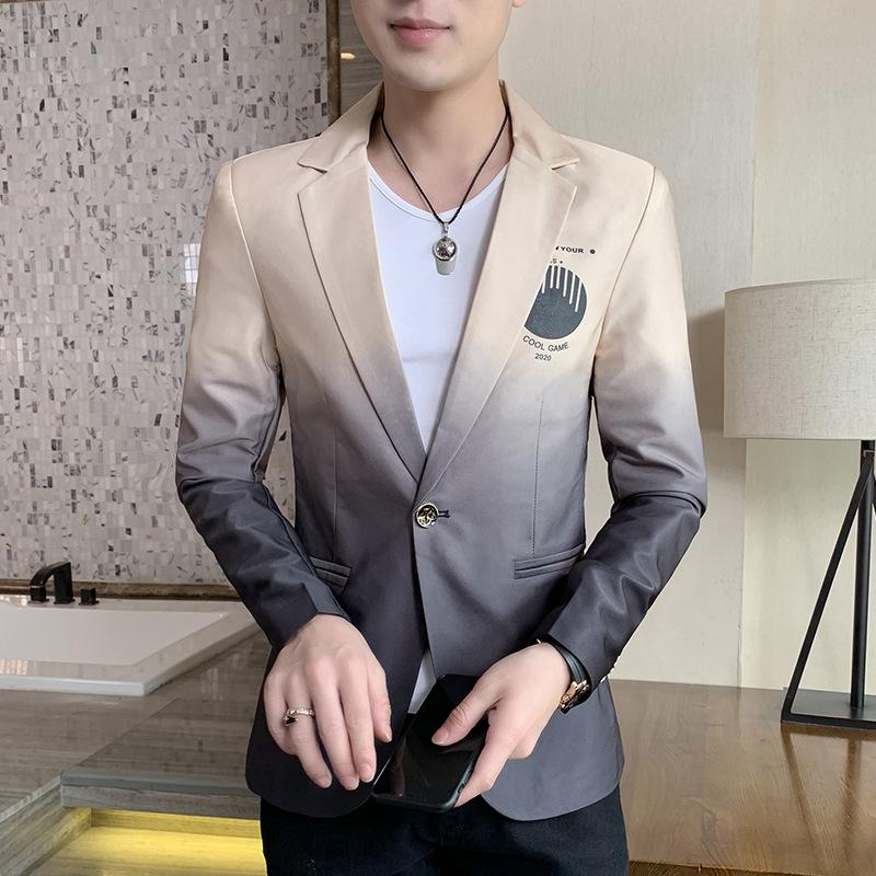 Блейзер Мужской Мужской Градиент Костюм Куртка Корейский Стиль Slim Fit Повседневная Мужская Мода Тенденция Платье Куртка