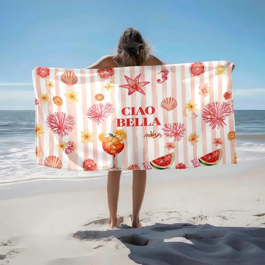 1pc Tropical Summer Vibes Aesthetic Background 2D Printed Microfiber Beach Towel, quick dry super absorbent. Great for beach
