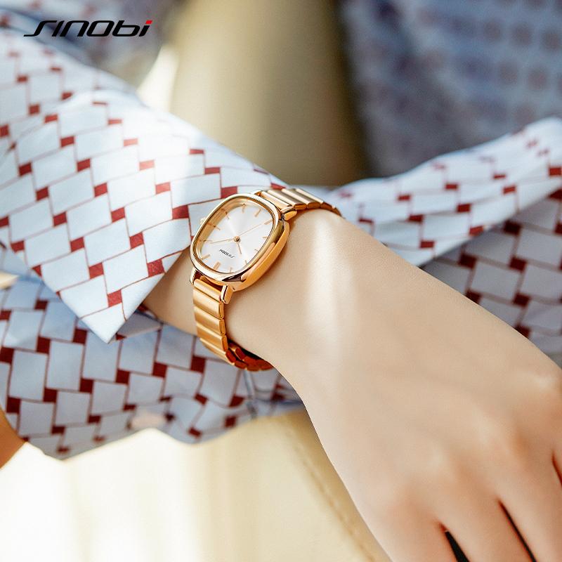 SINOBI Golden Woman's Watches Fashion Casual Ladies Quartz Wristwatches Top Brand Elegant Women's Clock