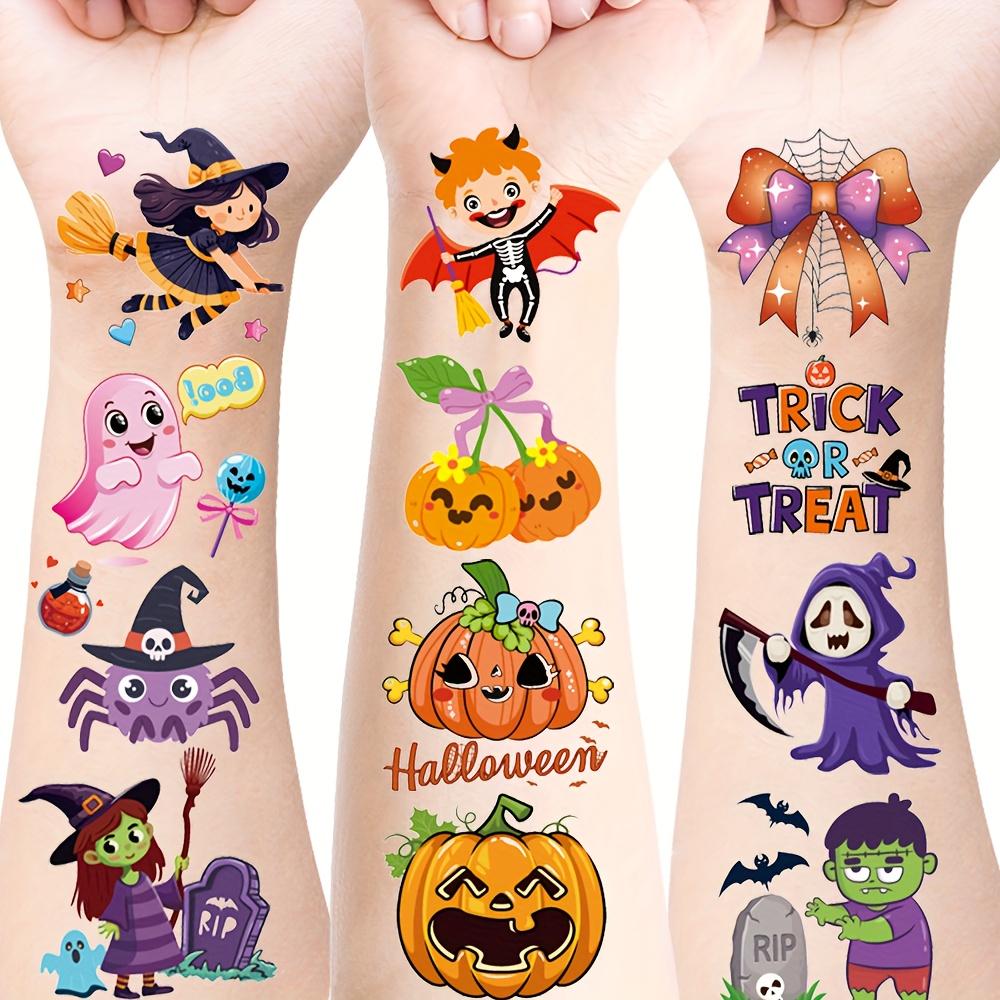 30 Sheets Halloween Temporary Tattoo Stickers, Cute Pumpkin, Ghost, Spider, Bat, Cat, Candy, Witch and Zombie Designs for Cosplay Parties