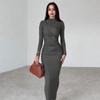 New Autumn and Winter Women's Fashion Round Neck Long Sleeve Slim Fit Hip Solid Color Temperament Dress