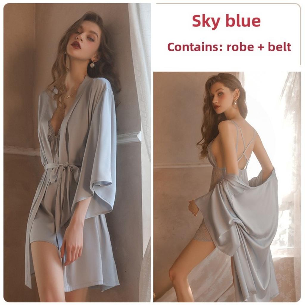 Сексуальная пижама Pure Desire Кружево Однотонная Юбка на бретелях Кружевная утренняя накидка Накидка Комплект домашней одежды
