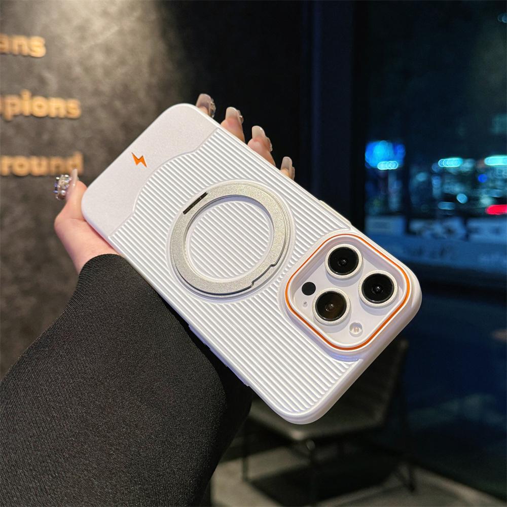 Luxury 360° Rotatable Magnetic Stand Phone Case For 17 15 14 16 Plus 13 Pro Max Metallic Color Stripe Protective Cover