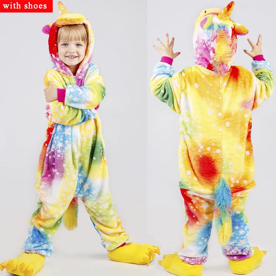 Комбинезон кигуруми, детские пижамы с единорогом для детей, детские пижамы с героями мультфильмов, детский костюм, зимний костюм для девочек, единорог, Jumspuit