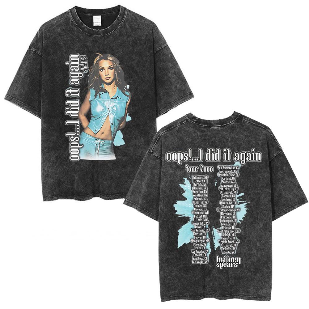 Britney Spears Album Cover Graphic Washed T Shirt Men's Women Fashion Casual Short Sleeve T-shirt Vintage Oversized T-shirts