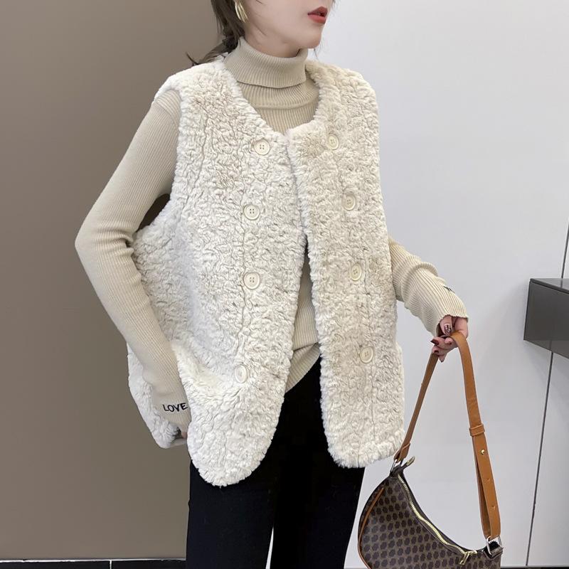 Овечья шерсть осень и зима новый меховой интегрированный жилет универсальный свободный плюшевый жилет куртка