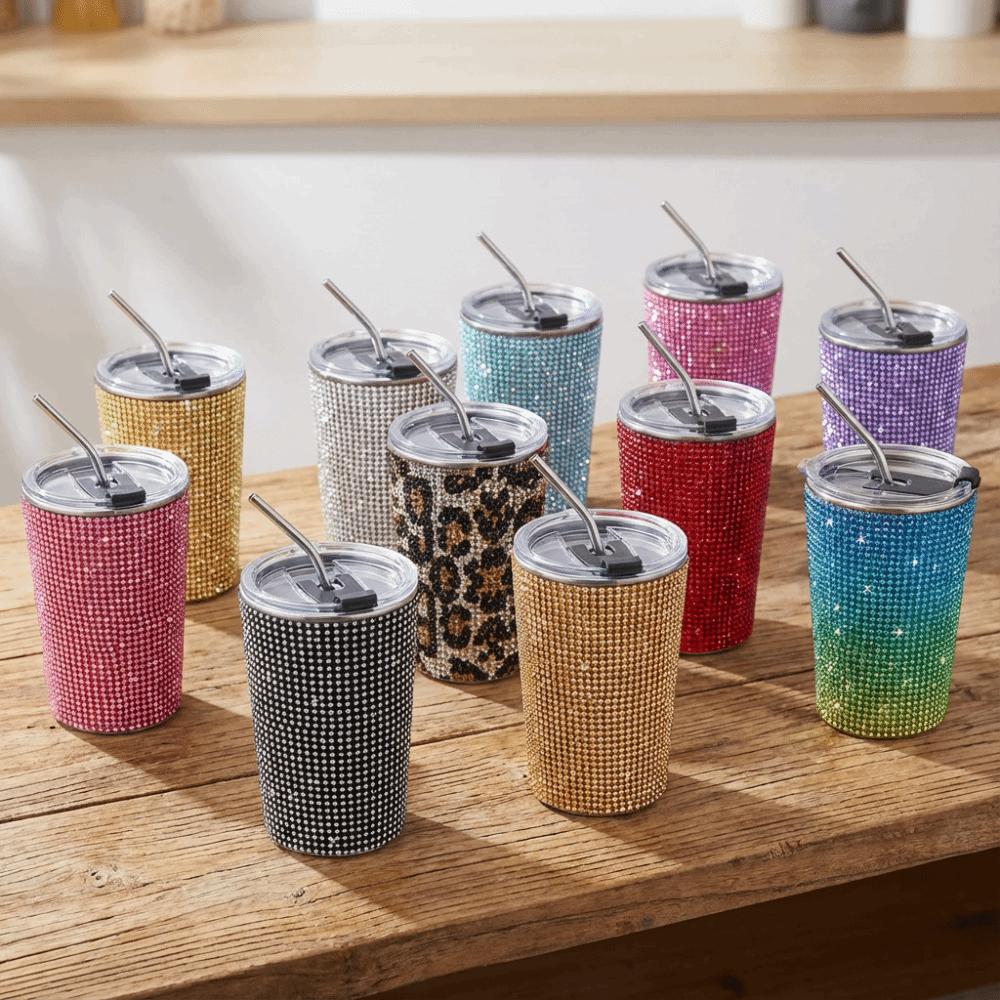 500ml Glitter Coffee Mug Sparkling Stainless Steel Water Bottle Durable Creative Straw Cup Girl