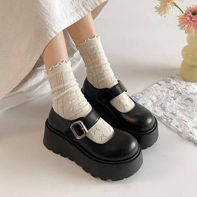 Черные французские туфли Мэри Джейн из кожи на толстой подошве для женщин, новые весенне-осенние туфли 2025 года в стиле ретро с круглым носком и неглубоким горлом