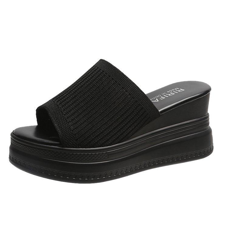 Эластичная ткань летние женские сандалии с открытым носком танкетки тапочки женские на высоком каблуке платформы шлепанцы повседневные женские туфли на высоком каблуке