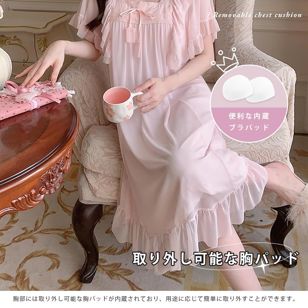 Pajama Specialty Room Short Chest Pads Bowknot Princess Dress [YunXiozy Star] Store, Women's Dress, Sleeve, Included, Nightdress, Loungewear, Pajamas,