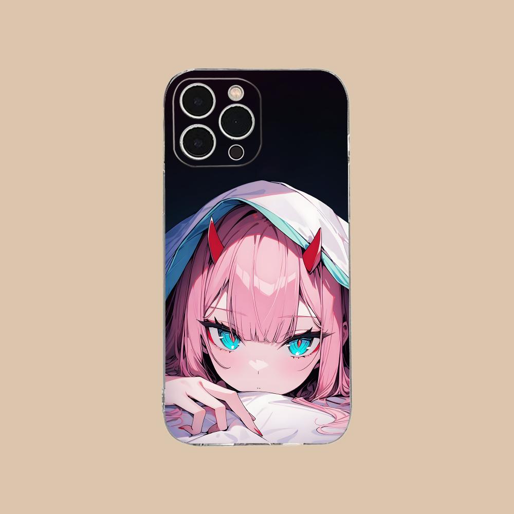 Неоновый чехол для мобильного телефона Zero Two для iPhone 16 15 14 13 12 11 X XR XS 8 6 Pro Max Plus Mini Прозрачный Цветной Защитный Красивый Чехол