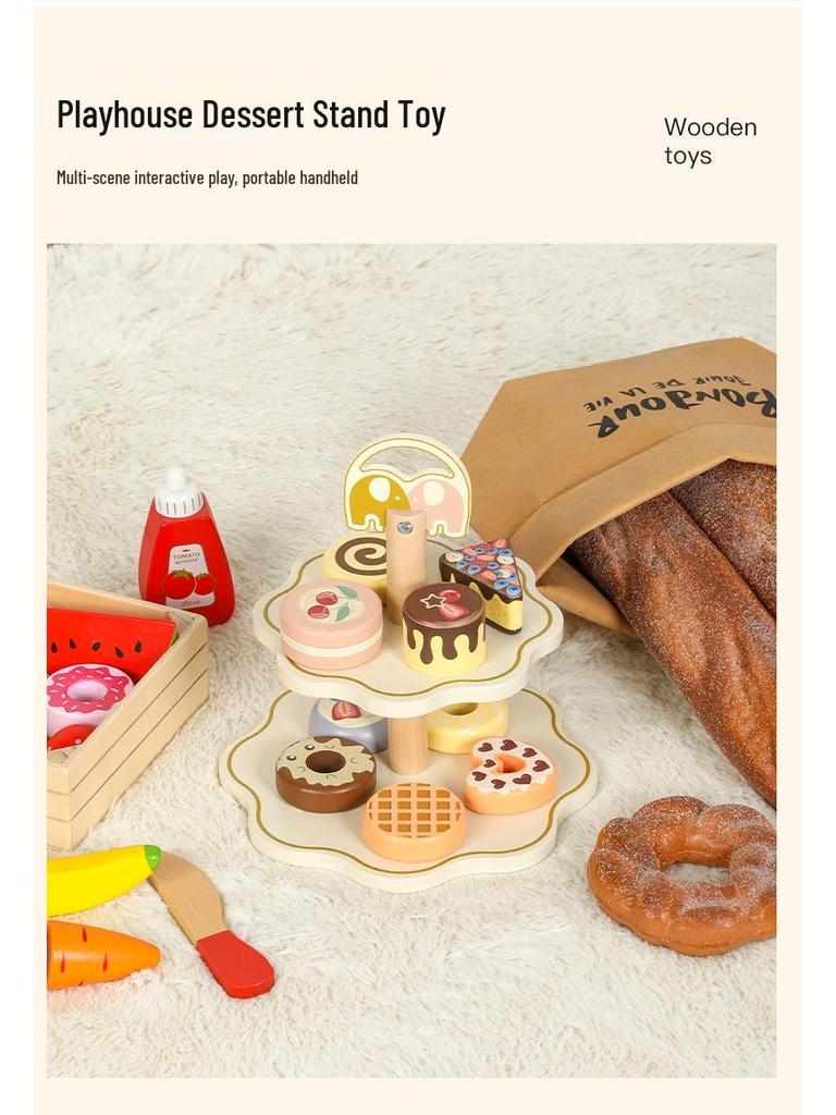 Wooden Dessert Kitchen Set: Pretend Play Cake & Ice Cream Afternoon Tea Toy