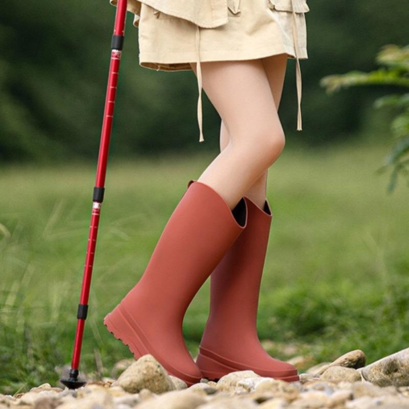 Женские модные взрослые флисовые высокие резиновые сапоги