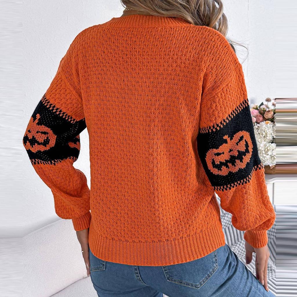 Женская мода повседневный свободный свитер контрастного цвета на Хэллоуин с длинным рукавом пуловер топ