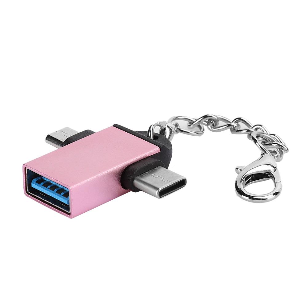 2 шт. Корпус из алюминиевого сплава Конвертер 2 в 1 OTG Адаптер USB 3.0 на Micro USB Type C с цепочкой для Android Розовое золото