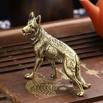 Винтажные Медные Миниатюрные Фигурки Счастливой Собаки Настольные Маленькие Украшения Китайский Классический Латунный Волк Чайные Питомцы Домашние Украшения
