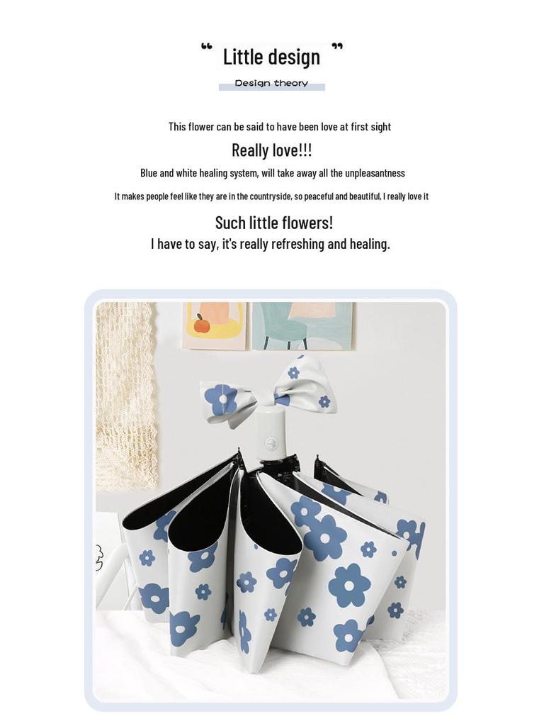 Automatic Floral Oil Painting Umbrella - Portable, Sturdy, Black Glue Sunscreen Parasol