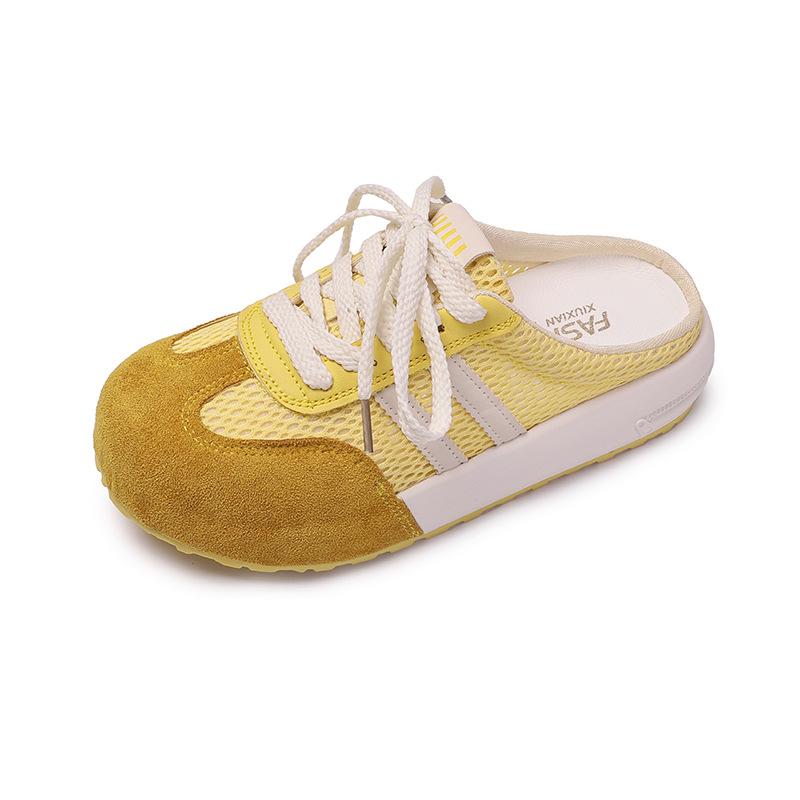 Летние сетчатые дышащие немецкие тренировочные туфли женские 2025 новые на толстой подошве ретро баотоу полушлепанцы ленивые повседневные спортивные туфли