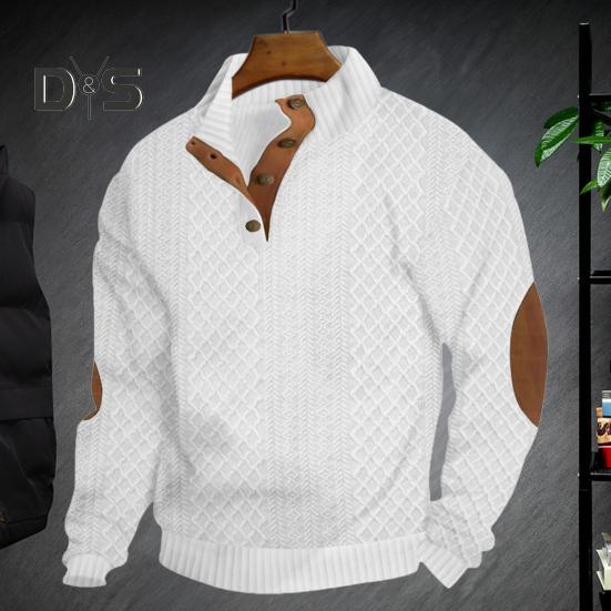 Мужская толстовка с эластичными манжетами, воротником-стойкой, длинными рукавами, жаккардовая ткань в стиле пэчворк, свободная, с пуговицами контрастного цвета, повседневная одежда, школьный топ средней длины