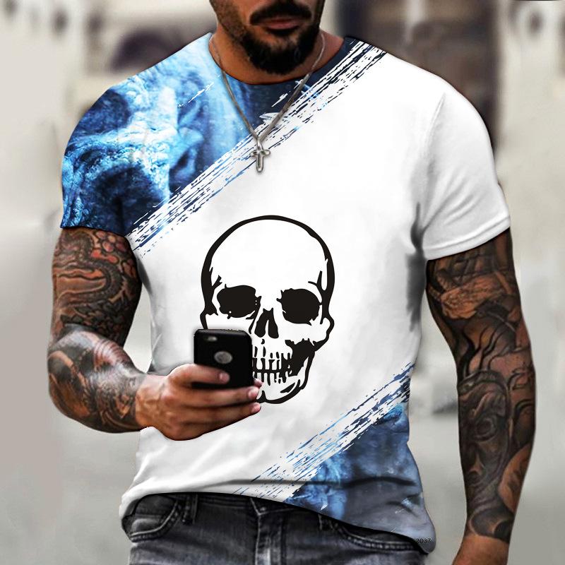 Летняя модная повседневная мужская футболка с ужасным черепом и 3D принтом, детские футболки с круглым вырезом и короткими рукавами, крутая уличная одежда, топы большого размера