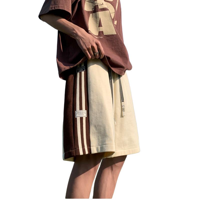 Forår Og Sommer Nye Trendy Alsidige Ensfarvede Stribede Shorts Mænds Løse Afslappede Sports Lige Y2K Shorts Mænds Store Størrelser