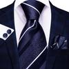 Hi-Tie Темно-синяя полосатая шелковая свадебная галстук-бабочка для мужчин Модный дизайн Подарок Мужская галстук-бабочка Набор платка и запонок Деловая вечеринка Прямая поставка
