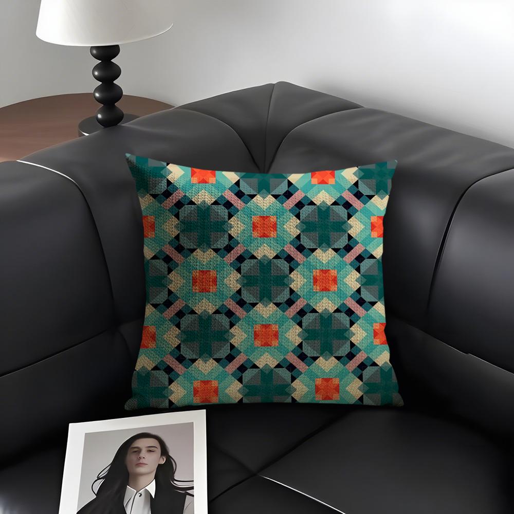 Symmetrical Pattern Cushion Cover Natural Linen Organic Fabric DoubleSided Printing Sofa Home Decor Gift Pillow Case
