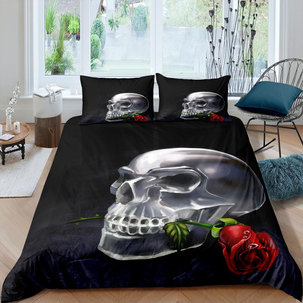 3D Skull Head Bedding Set Terror Pattern Quilt Cover Pillow Case 2 or 3 Pieces DE135 * 2 Halloween Extra Large Soft Home Decoration