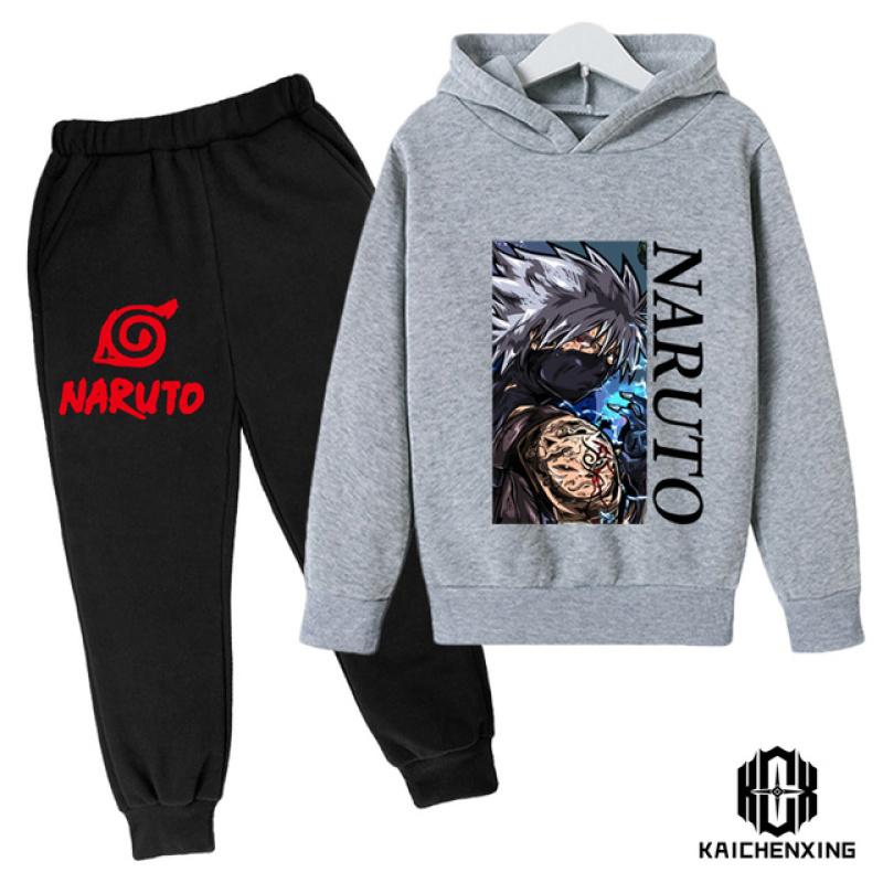 Комплект с капюшоном Наруто, детская одежда, одежда для маленьких девочек, повседневные свитера с капюшоном, детская одежда с капюшоном + брюки, 2 шт.