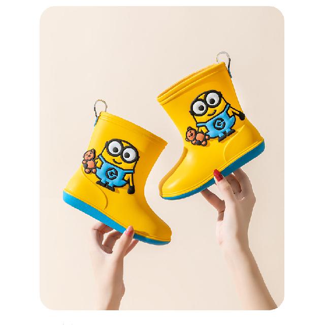 Minions Rain Boots Boys Rain Boots Cartoon Cute Small and Medium-sized Children Anti-Slip Kindergarten Thick Bottom Yellow Baby Water Shoes Women
