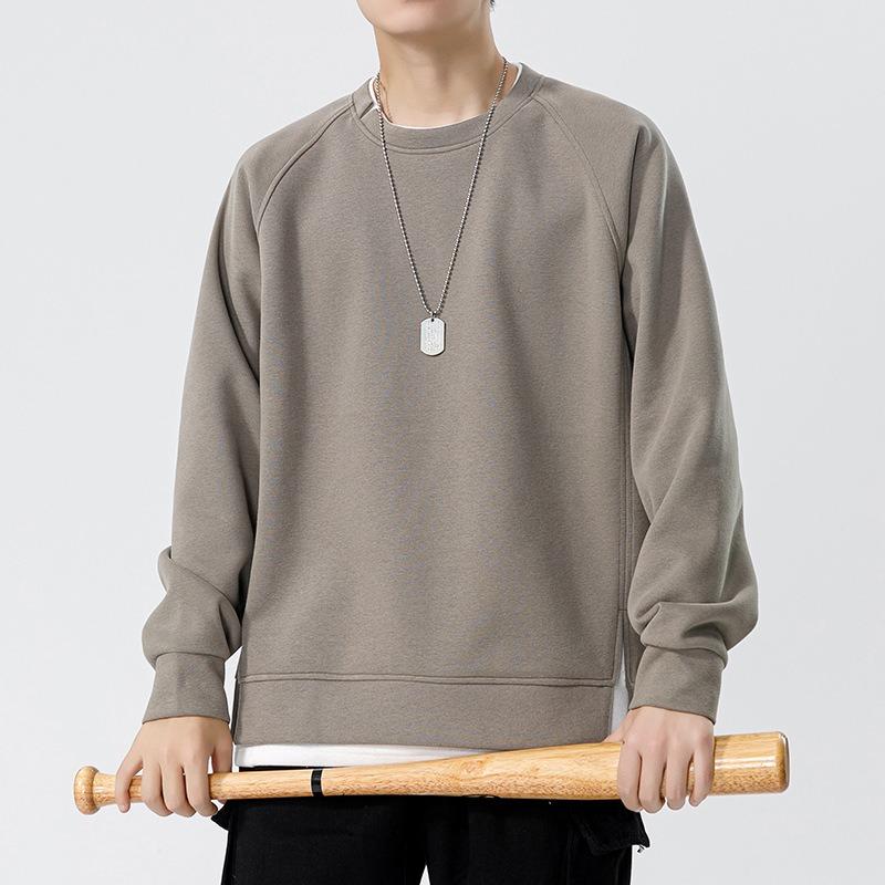 Men S Thick Crew Neck Fake Two Piece Loose Fit Sweatshirt