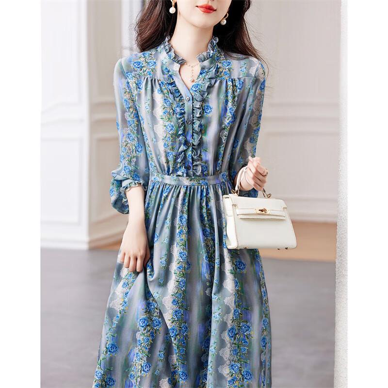 Женское midi-платье Demana из крепа с принтом, с оборками и воротником-стойкой