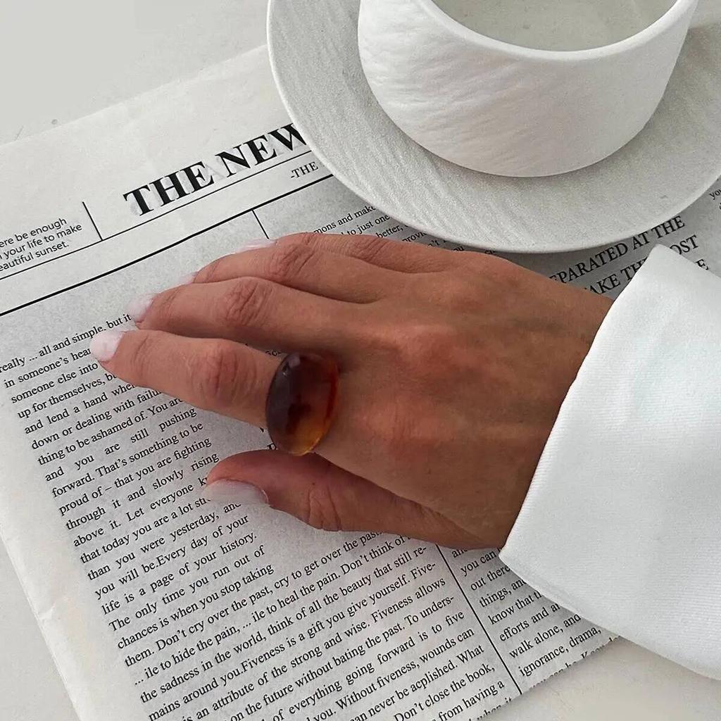 KunJoe Винтажное желто-коричневое толстое акриловое кольцо Женское Минималистичное геометрическое из смолы Широкие кольца на фаланги Бохо украшения Подарок для пары 2026