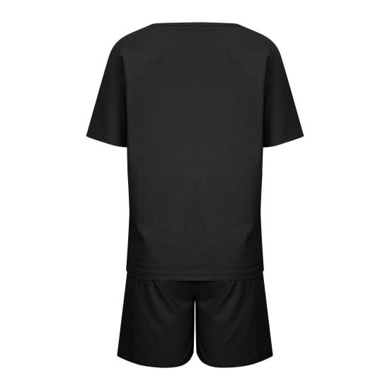 Yousheng Women's Cotton Linen 2-Piece Outfit Short Sleeve Crewneck Pullover Top And Shorts Set with Pockets Summer Casual Loungewear Tracksuit