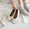 Женские туфли-лодочки с квадратным носком и бантом, новые модели весна-лето 2025, французские балетки, серебристые туфли с открытым верхом и бантом