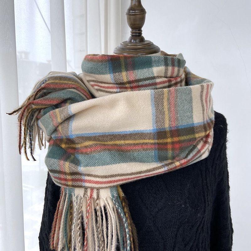 Korean Style Plaid Double-Sided Warm Thick Scarf for Couples and Students, Versatile Autumn/Winter Neck Warmer Shawl