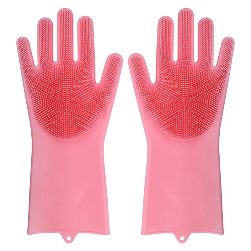 Dishwashing Cleaning Gloves Silicone Rubber Sponge Glove Household Scrubber Kitchen Clean Tools BPA Free
