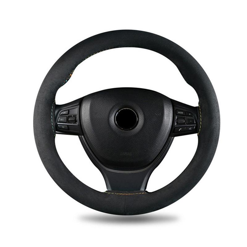Suede Car Steering Wheel Cover 38cm DIY Hand Sewing Braiding Cover For Nissan Qashqai Juke Leaf Micra K12 Note Patrol Xtrail